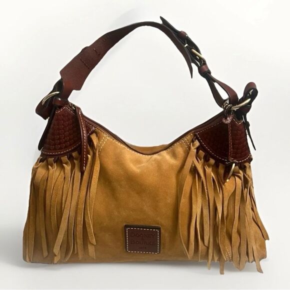 Dooney & Bourke East West Suede Large Handbag Buttercup Fringe Slouchy Designer - Picture 1 of 16
